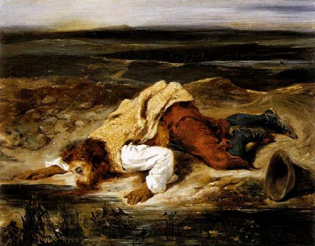 Eugene Delacroix A Mortally Wounded Brigand Quenches his Thirst Spain oil painting art